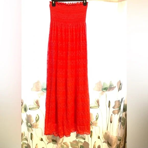 Espresso | Dresses | Espresso Womens Strapless Boob Tube Orange Lace Line Maxi  Dress Sz M | Poshmark